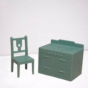 Vtg ALLIED Dollhouse Teal Blue/Green Kitchen Chair and Stove Oven for Dolls